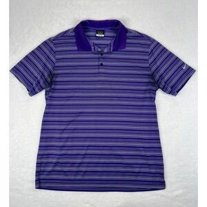 Nike Golf Dri Fit Mens XL Purple White Stripe Polo Shirt Golf Athletic